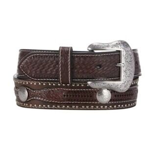 Cavender's Western Leather Belt Mens 42 Brown EUC Concho Basketweave Removable